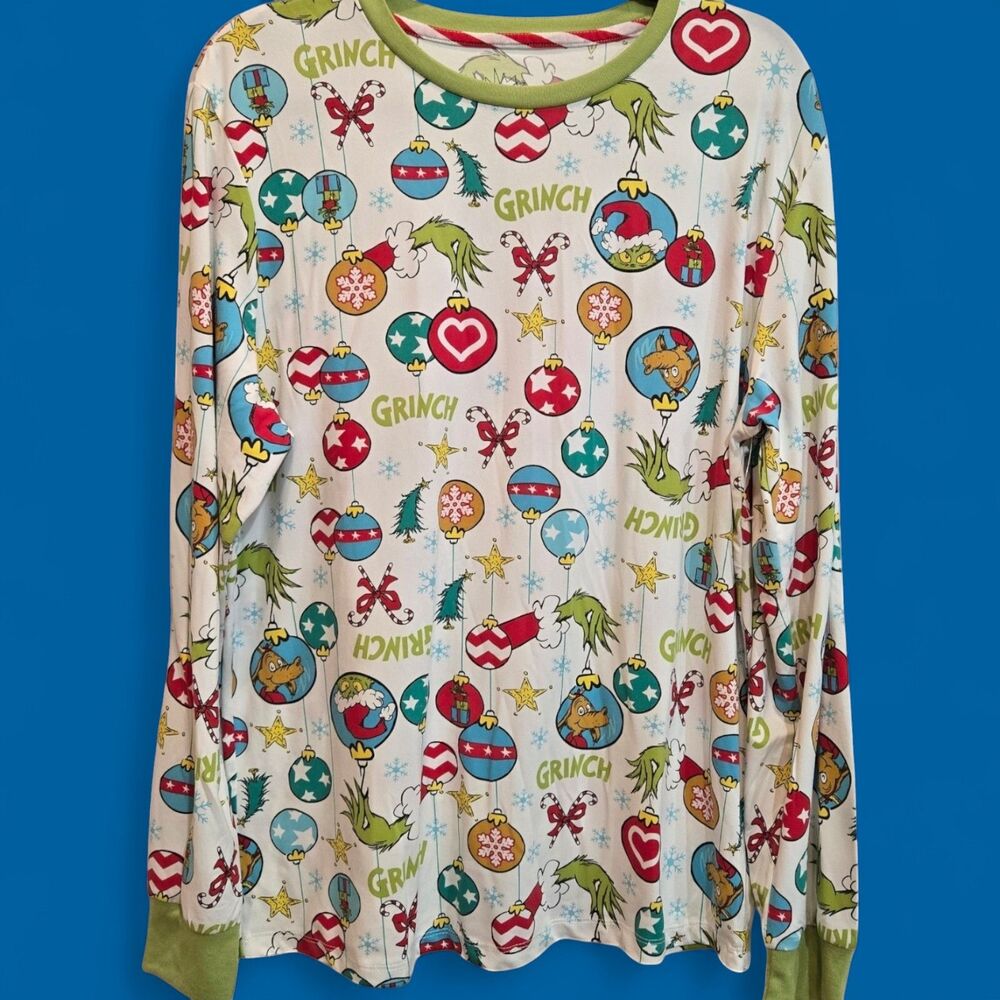 Dr. Seuss Grinch Holiday Christmas Pajama Long Sleeve Men's PJ Shirt Med 38-40